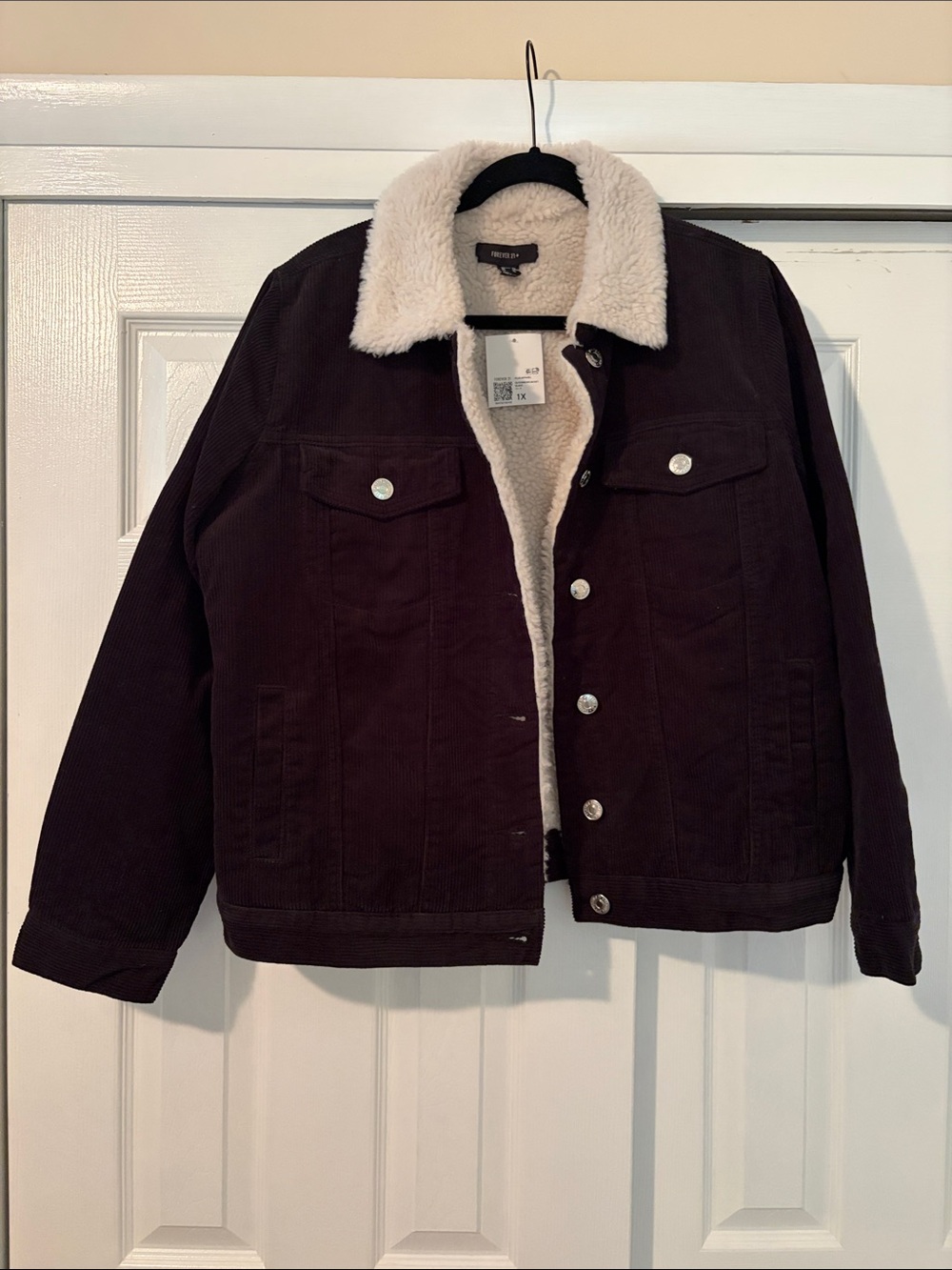 Forever 21 Black Corduroy Sherpa-Lined Jean Jacket